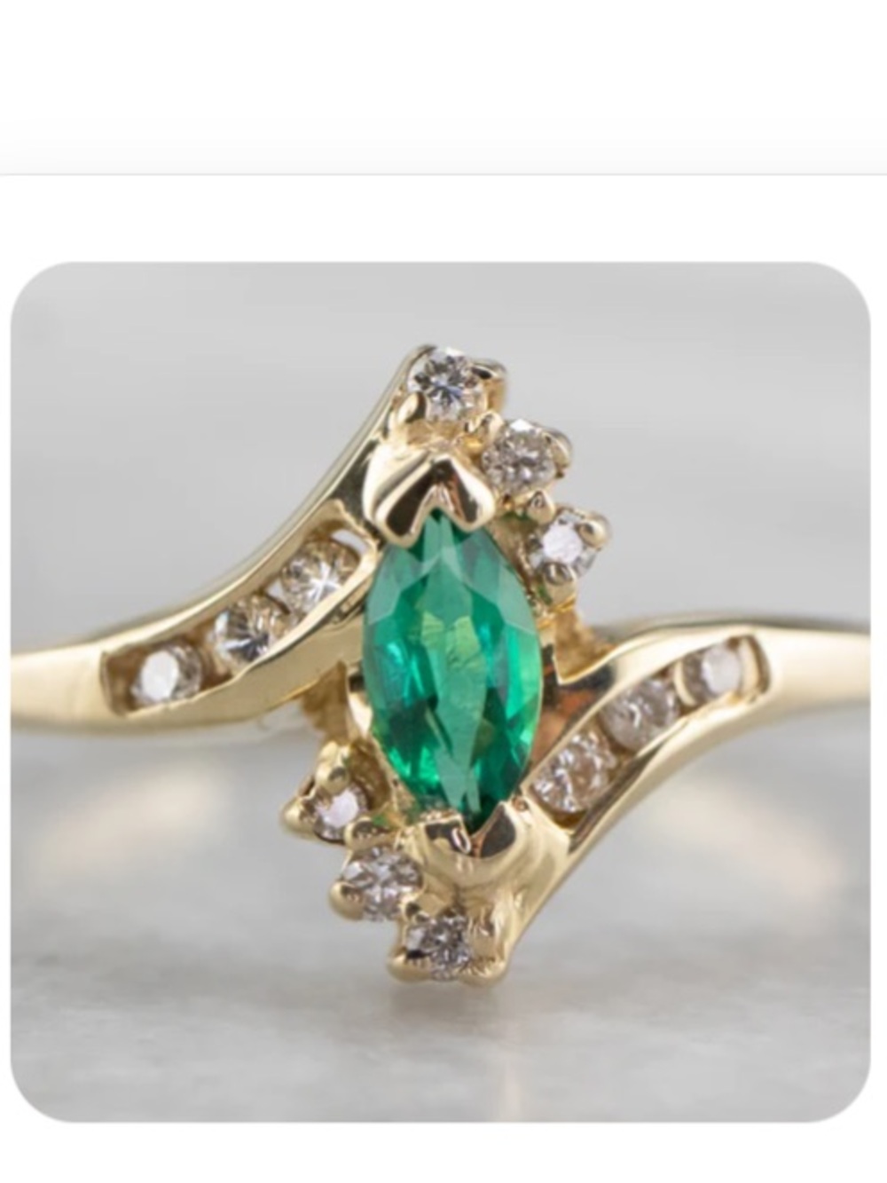 Vintage 14k solid bypass emerald ring